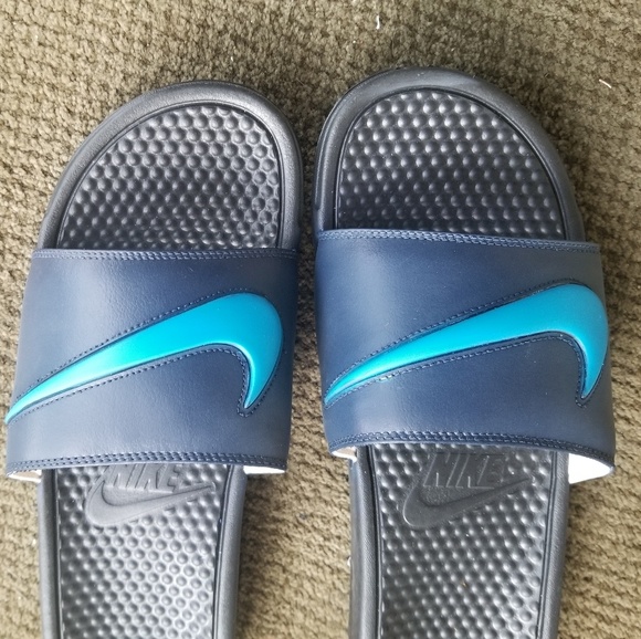 light blue nike slides